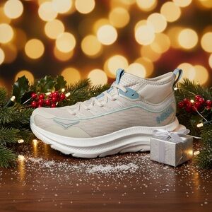 Hoka Athletic Shoes in Cream and Blue